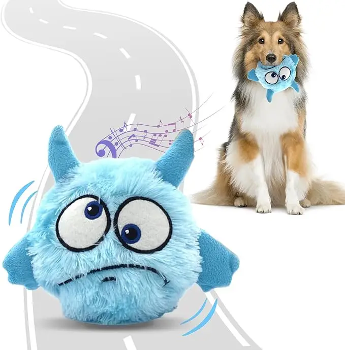 EVERBETTERUS Interactive Dog Toys for Boredom Moving Dog Toy for Stimulating Play Pet Plush Squeaky Ball for Small Medium Breeds with Type C Cable