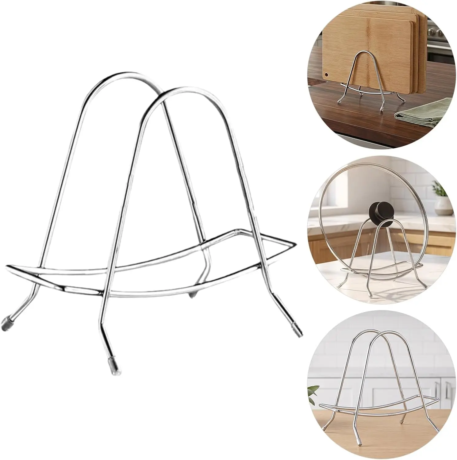 Cutting Board Rack - Double Layer Stainless Steel Chopping Board Pot Lid Holder Stand with Drain Tray, Stable Triangle for Kitchen Countertop Pan Plate Cutting Boards Cooking Mats Cookware