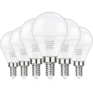 E12 LED 60W Equivalent Daylight White 5000K Ceiling Fan Bulbs, 600LM CRI 85+ Small Base Candelabra Bulbs, 6W Non-Dimmable, Pack of 6
