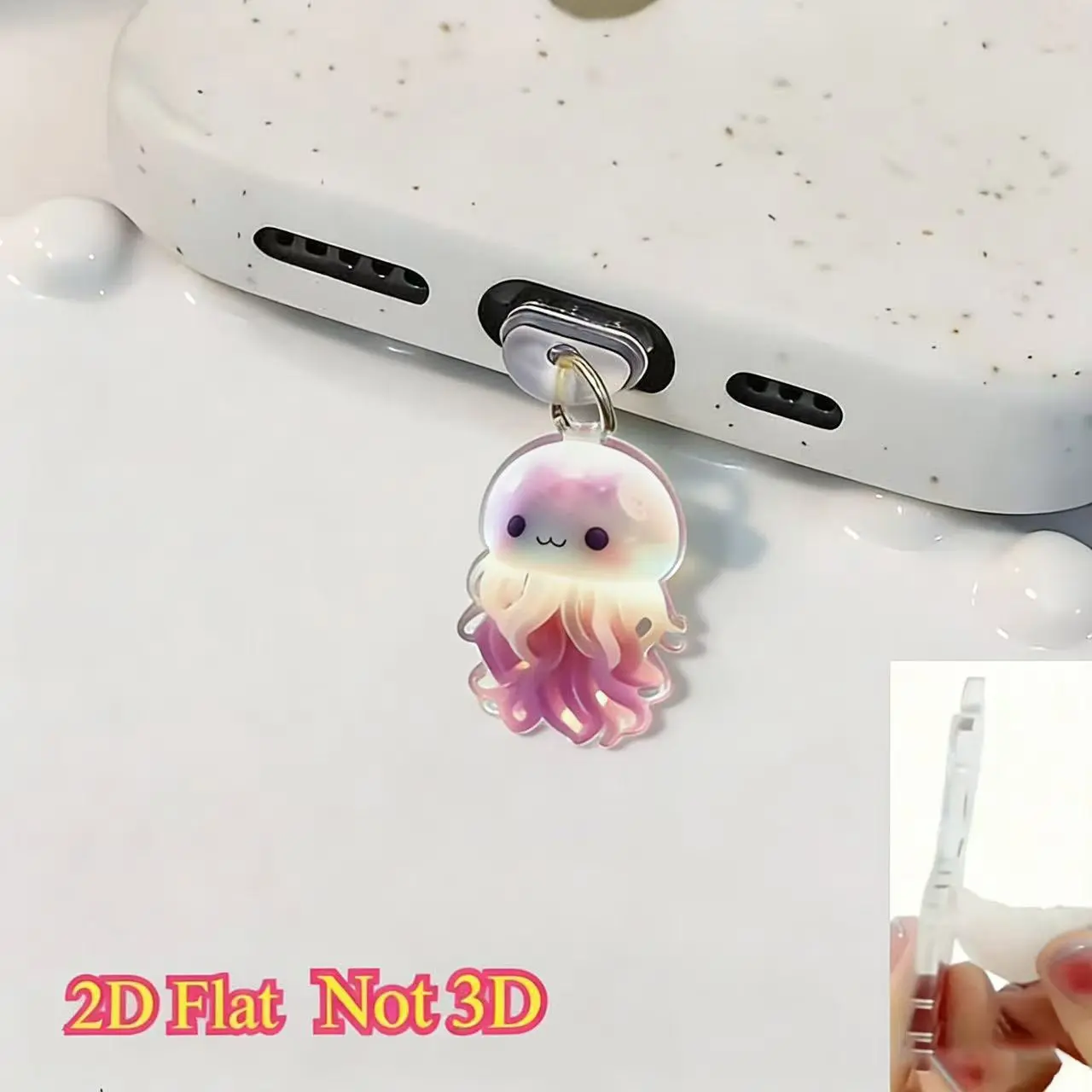 2D Cute Jellyfish Themed Phone Dust Plug, Cutie Phone Charm, Cell Phone Charms, Phone Ornament, Phone Decoration, Compatible with iPhone/Type-C Android Connector, Acrylic Phone Maintenance, Perfect Holiday Gift, Phone Accessories