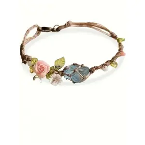 Handmade Bohemian Floral Bracelet Natural Gemstone April Birthstone Ocean Style Daily Jewelry