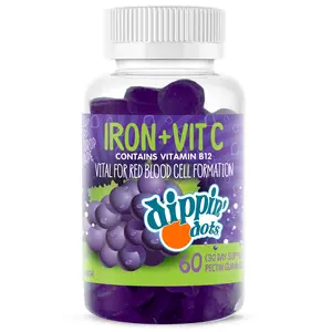Dippin' Dots - Iron Gummies with Vitamin C & B12 (30 Day Supply) Gum Drop Grape Iron Supplement Gummies - Gluten & Gelatin Free Non-GMO Blood Builder Iron Supplement for Women, Men & Kids - 2 Pack