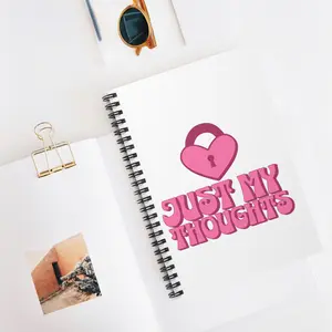 Cute Spiral Notebook - Just My Thoughts,  Heart Locket, Journal for Ideas, Notebook for Writing, Gift for Writers, Pink Heart Design