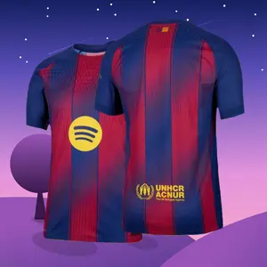 25 26 Home Red And Blue Short Sleeve Soccer Jersey Fans Version