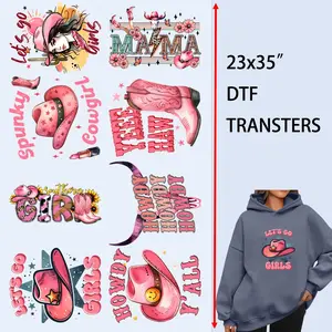 8 PCS/Set Iron on Transfers Pink Western Cowgirl DTF Transfers Ready to Press Heat Transfer Stickers Iron on Decals for T Shirts Hoodie DIY Crafts Summervibes