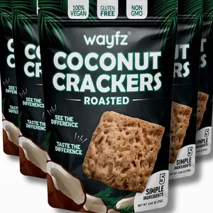 Roasted Coconut Crackers – Vegan Snack & Gluten Free Cracker Made with 100% Real Coconut – Organic, Dairy Free, Non-GMO, Lightly Sweet & Crunchy – 2 Coconuts in Every Bag - (Pack of 5)
