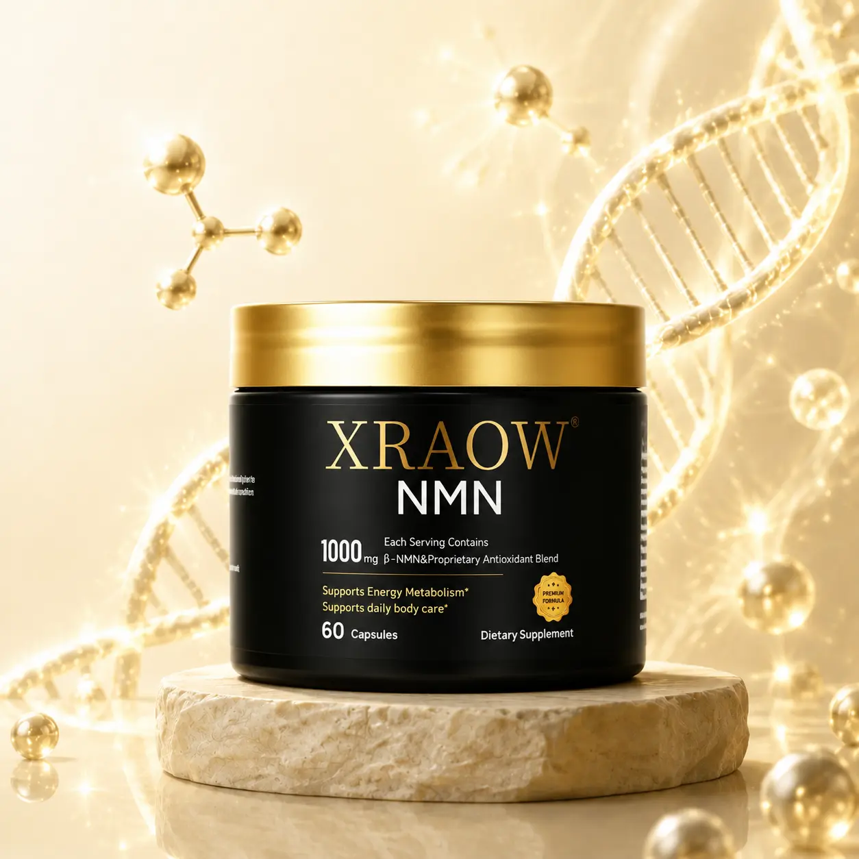 XRAOW NMN Complex 1,000mg Per Serving, 6-in-1 Supplement (Pure NMN 900mg with Resveratrol, Glutathione, Coenzyme Q10, Curcumin & Saffron Extract) | NAD+ Precursor for Cellular Wellness