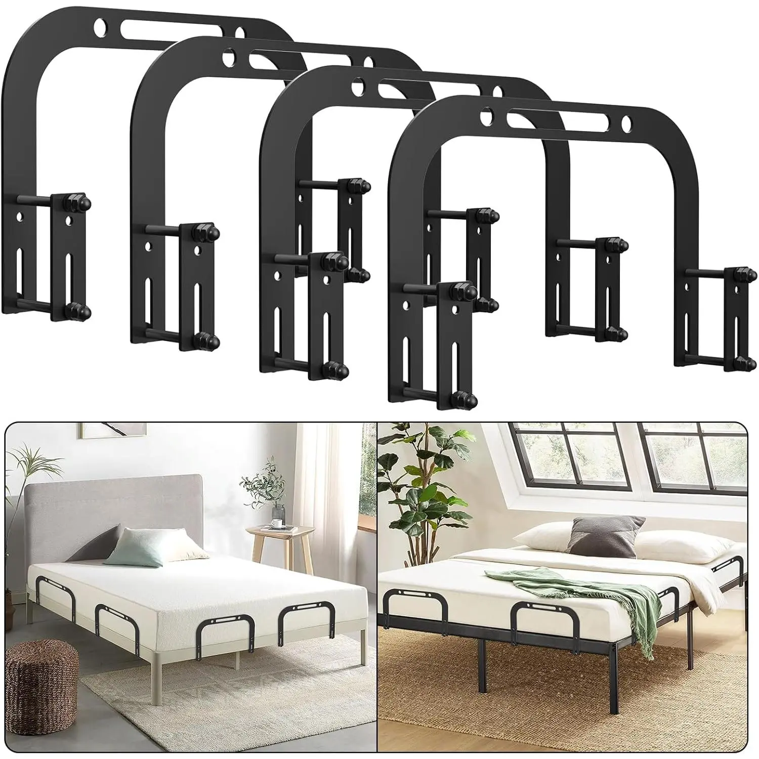 Mattress Slide Stopper, Non-Slip Gripper Retainer, Mattress Holder for 1.5"x 2.9" Bed Frame to Prevent (4 Pack), Regular, Black