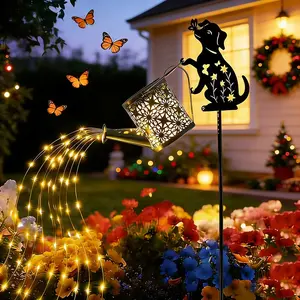 Outdoor Solar Garden Decor Lamp with Waterfall Effect, Dog Silhouette Decoration, Waterproof Metal Yard Art, Perfect Gift for Women