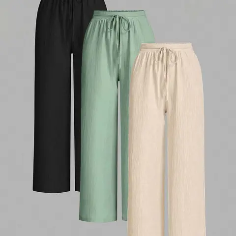 Women's Solid Color Wide Leg Pants, Casual Fashion Trousers, Casual Comfy Essential Elastic Tie Front Trousers for Daily Wear, Ladies Bottoms for All Seasons, Casual Lounge Pants