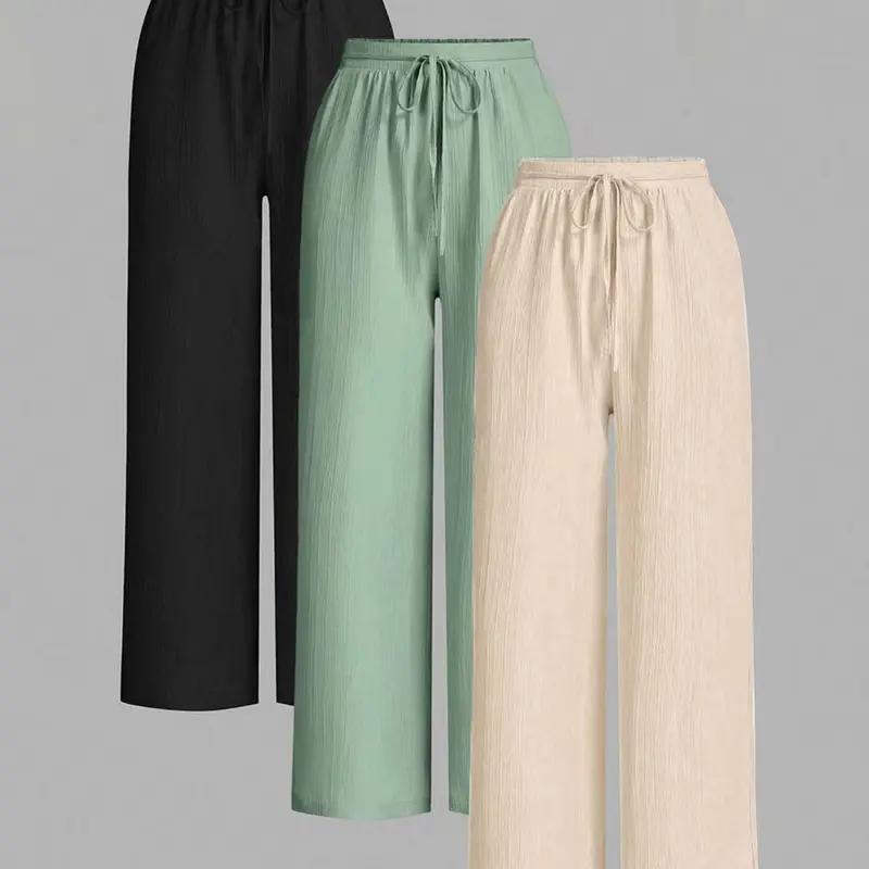 Women's Solid Color Wide Leg Pants, Casual Fashion Trousers, Casual Comfy Essential Elastic Tie Front Trousers for Daily Wear, Ladies Bottoms for All Seasons, Casual Lounge Pants