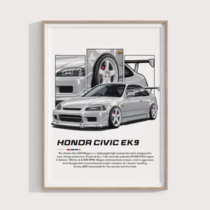 Honda Civic EK9 Poster JDM Automotive Art Print for Car Enthusiasts Classic Tuner Wall Art & Garage Decor - No Frame