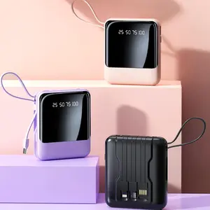 10000mAh Portable Power Bank, USB Rechargeable Power Bank with Detachable Data Cable, Lightweight Rechargeable Mini Mobile Power Bank Compatible with iPhone Samsung Android Huawei