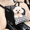 Anti-Anxiety Center Console Dog Car Seat for Small Dogs, Armrest Booster Seat with Built-in Safety Tether, Soft Plaid Cushion & Cozy Travel Bed for Chihuahua, Yorkie
