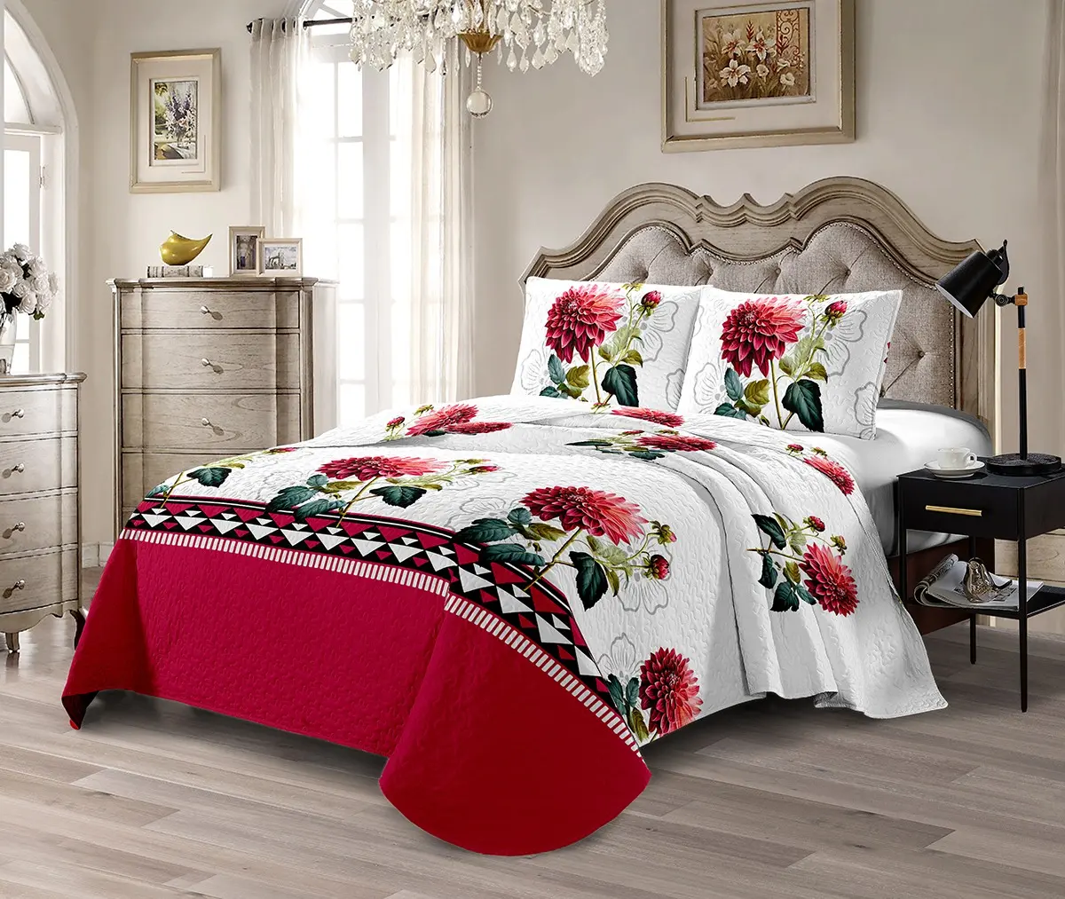Crimson Luxury 3-Piece Quilted Bedspread Set