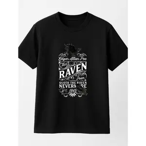 Edgar Allan Poe The Raven Poem Black T-Shirt Gothic Literature Classic 1845 Personalized Unisex Women's Top All Season Comfortable Breathable Short Sleeve Tee Suitable For Any Outfit Made In Usa