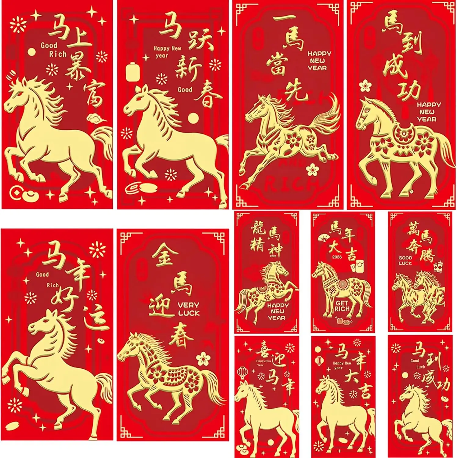 36PCS 2026 Chinese Lunar New Year Red Envelopes Hongbao Horse Red Envelope Ideal for Lunar New Year Gifts