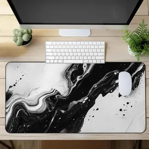 Black and White Marble Gaming Mouse Pad XXL - Large Desk Mat with Modern Abstract Design, Big Mousepad for Gamers & Office Decor