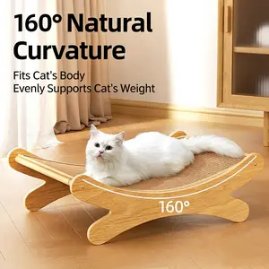 160° Ergonomic Cat Scratcher Bed – Solid Wood Frame, Replaceable Sisal Mat, Space-Saving & Easy Assembly | 2-in-1 Cat Furniture for Scratching & Lounging, Durable & Stable