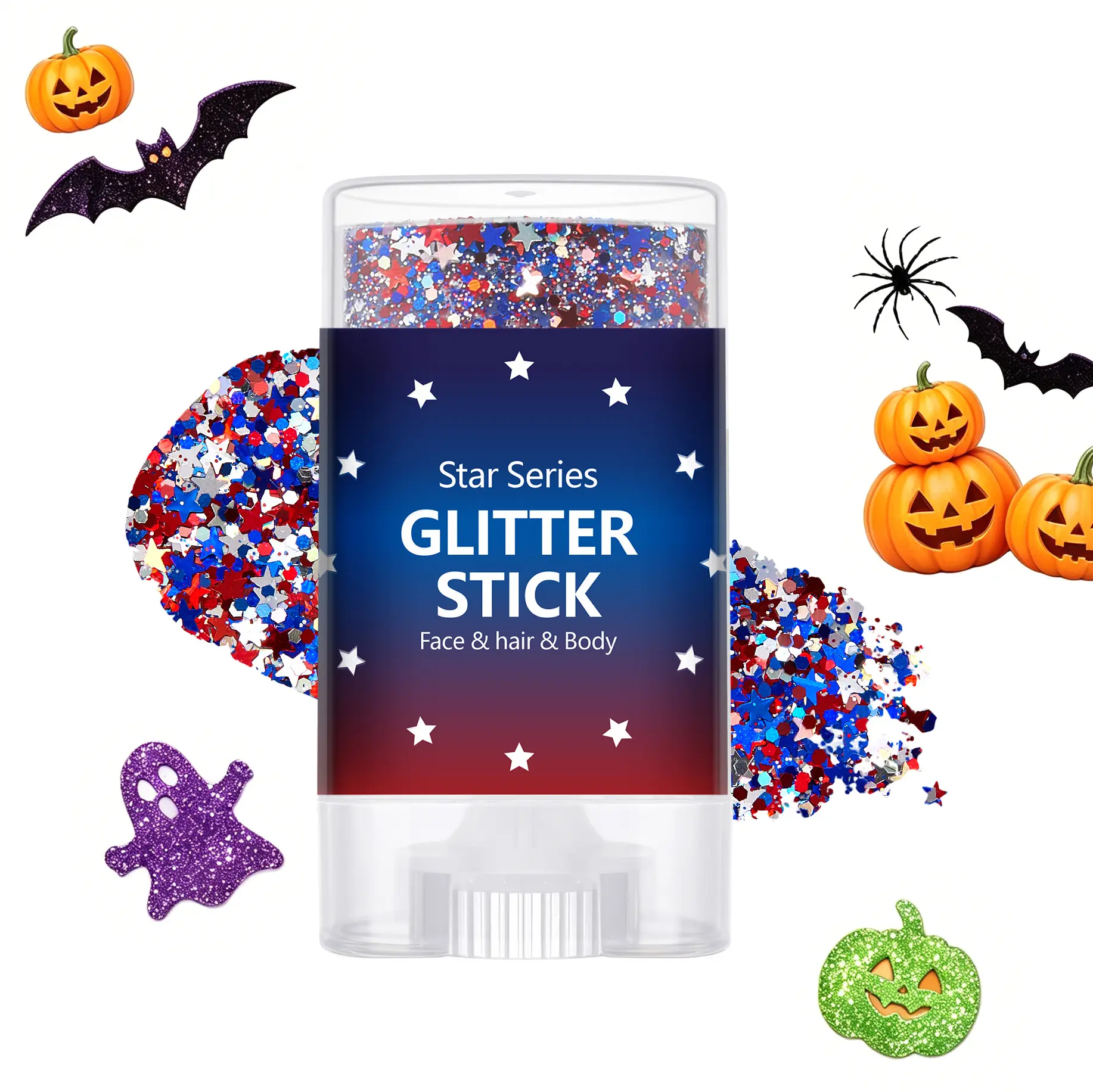 Halloween Body Glitter Stick,Red White Blue Face Hair Glitter for Kids Women, Festival Rave Pride Accessories, Sparkling Chunky Glitter Makeup kit