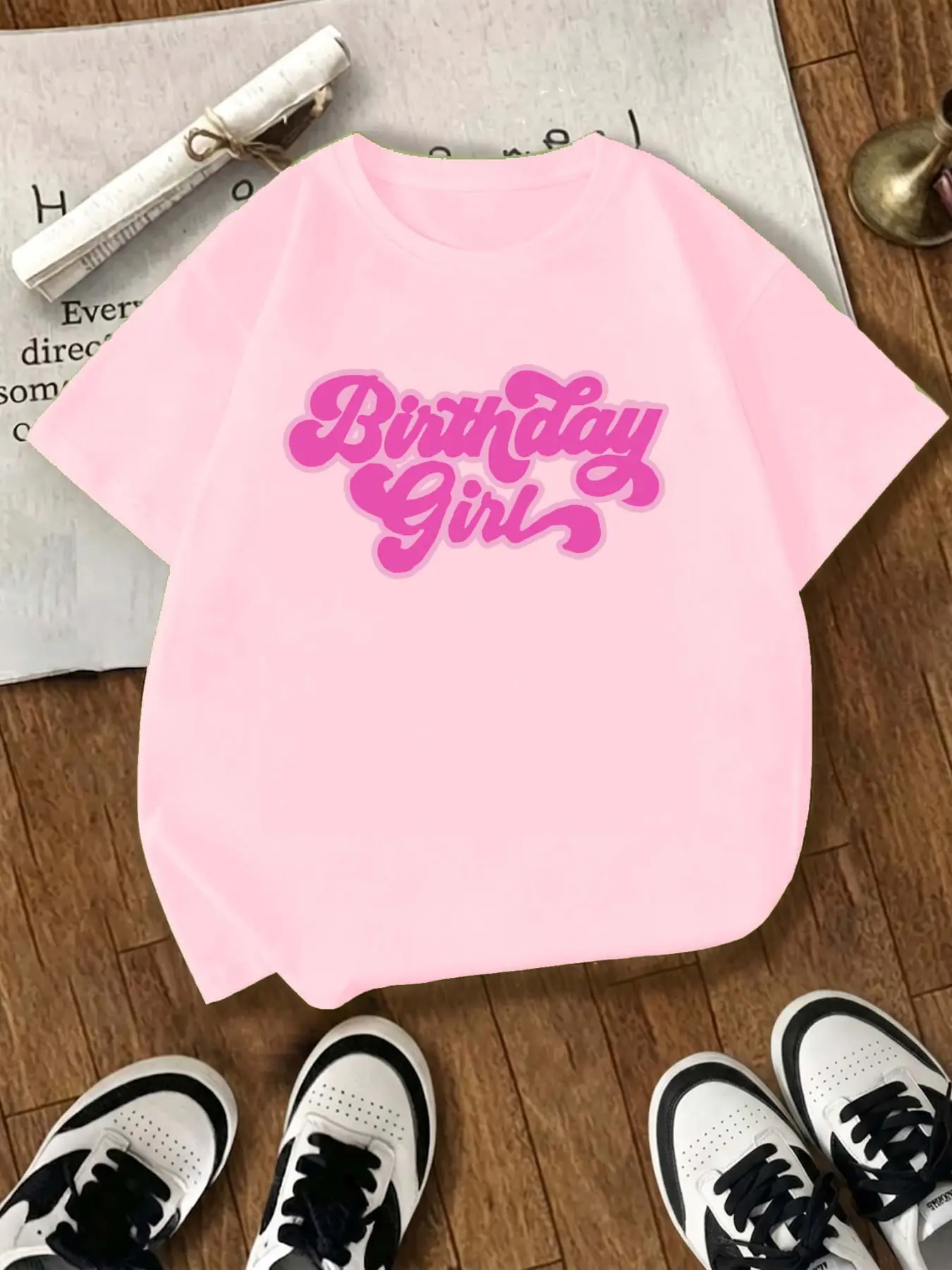 New Fashion Casual Simple Letter Star Birthday Girl Slogan Pattern Hot Round Neck Short Sleeve T-Shirt, Trendy Girls' Tee, Funny Graphic Tee, Graphic Art Tees