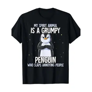 [Penguin Graphic T-Shirt] Men's Funny Penguin Graphic T-Shirt - "My Spirit Animal is a Grumpy Penguin" Saying Tee - Lightweight Summer Shirt for Everyday & Formal Wear