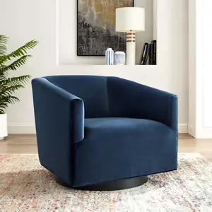 Modway Twist Accent Lounge Performance Velvet Swivel Chair in Midnight Blue