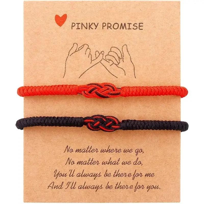 Matching Couple Bracelets for Men Women RedBlack Mix Infinity Love Lucky Bracelet TibetanLucky Amulet Knot Bracelet With Pinky Promise Card Relationship Bracelets for BoyfriendGirlfriend