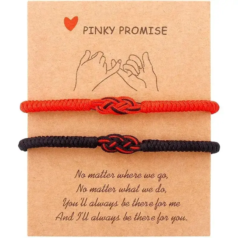 Matching Couple Bracelets for Men Women RedBlack Mix Infinity Love Lucky Bracelet TibetanLucky Amulet Knot Bracelet With Pinky Promise Card Relationship Bracelets for BoyfriendGirlfriend