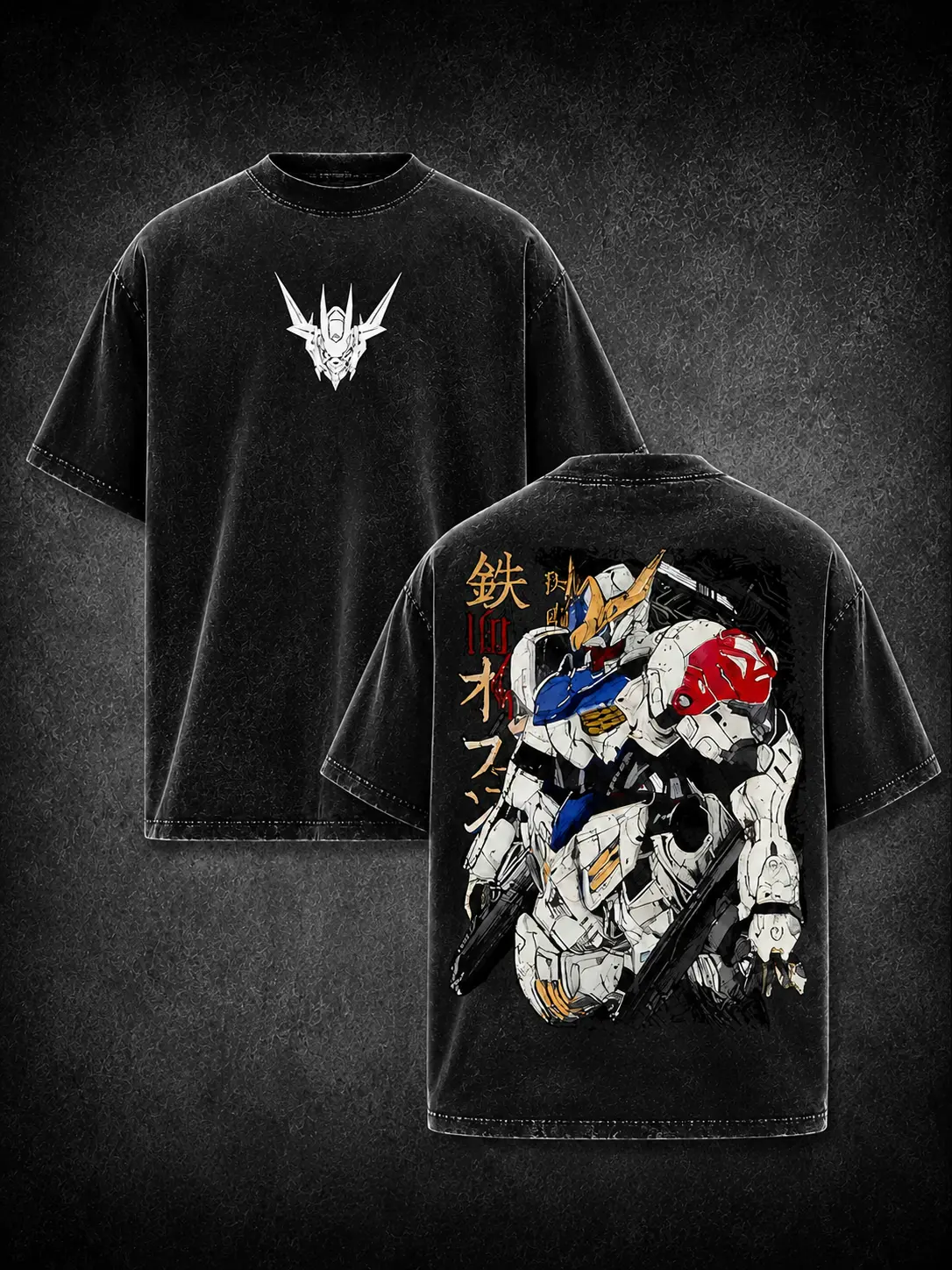 Gundam Barbatos Iron Blooded Orphans Graphic Tee Vintage Washed Oversized Heavy Cotton Anime Streetwear Mecha Robot T Shirt Y2K Harajuku Casual Fashion Top