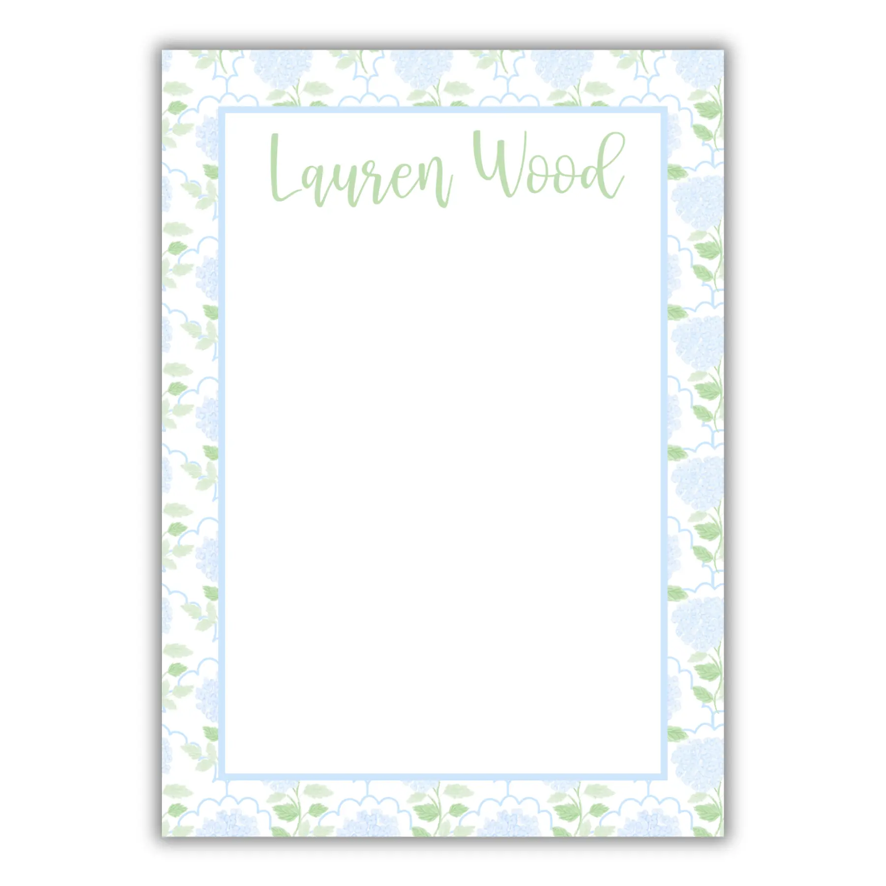 Hydrangea Notepad - Blue, 5" x 7", Premium Smooth Paper, Gummed Top, Customized Personalized Printed Office Stationery for Daily Note-Taking
