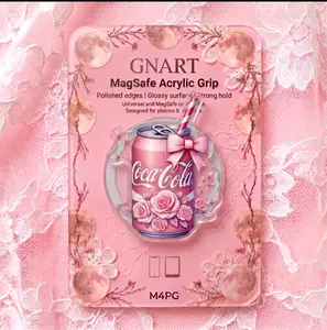 Aesthetic Pink Cola Can Acrylic MagSafe Phone Grip | Glossy Floral Soda Drink Ring Stand Holder | Cute Romantic Gift for iPhone Ereader Users