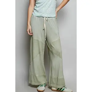 Contrast ribbed elastic waist casual knit culottes pants