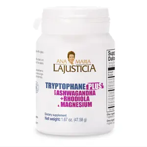 Ana María Lajusticia TRYPTOPHAN Plus ASHWAGANDHA + RHODIOLA & Magnesium 60 TABS Vegan Gluten-Free Tablet for Stress Relief Sleep Boost & Mood Support