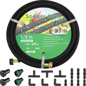 LIFERUN Soaker Hose Kit 50/100/150 ft 1/2", Solid Brass Connectors Rubber Longer Lasting, Heavy Duty Drip Hose to Save 70% Water, Soaker Hose for Garden, Lawn and Yard
