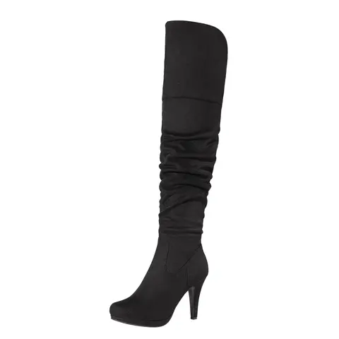 Dream Pairs Women's 1 in Block Heel Elastic Band Stretch Suede Over-the-Knee Boots - Chic and Stylish Footwear, Synthetic, Round Toe Platform, Cushioned Fabric Lined, Rubber Sole, Zip, for Special Occasions & Special Look