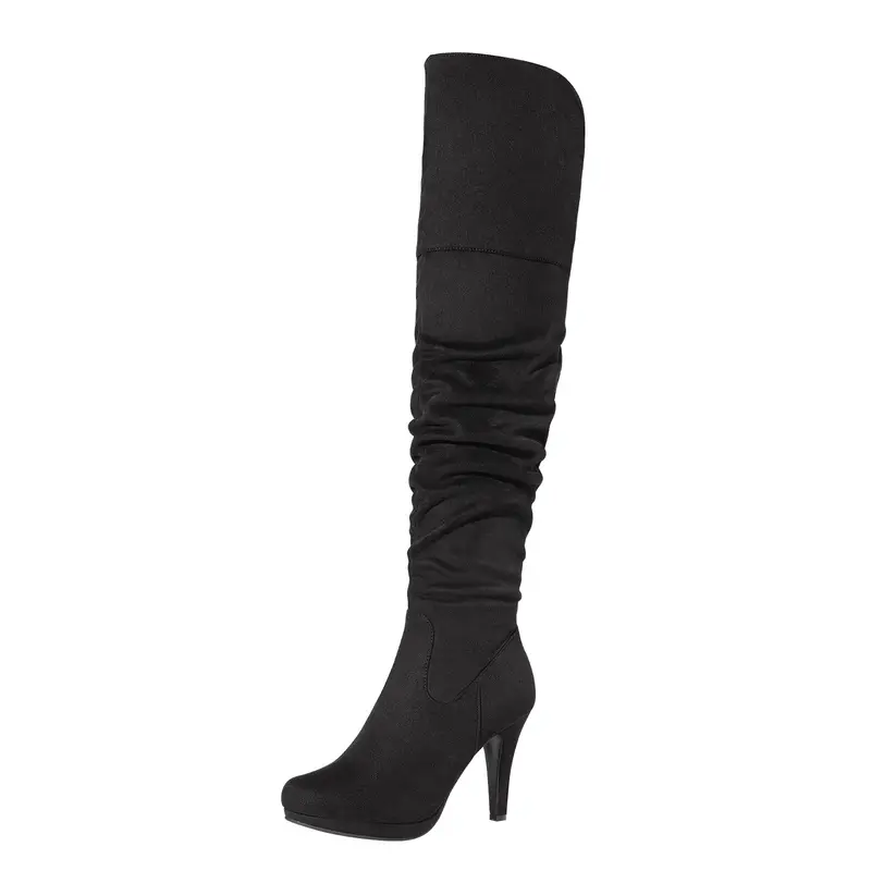 Dream Pairs Women's 1 in Block Heel Elastic Band Stretch Suede Over-the-Knee Boots - Chic and Stylish Footwear, Synthetic, Round Toe Platform, Cushioned Fabric Lined, Rubber Sole, Zip, for Special Occasions & Special Look
