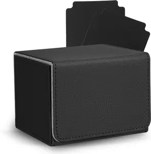 Commander Deck Box with 2 Dividers – Large-capacity card case that fits 100+ double-sleeved cards. Made with premium PU leather and compatible with standard-size trading cards for Commander-style decks and other TCG/CCG formats (Black).