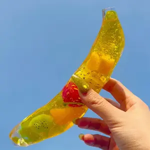 Big Banana Sensory Fruit Squeeze Tube Toy, Soft Gel Filled Fidget Toy with Fruit Beads, Stress Relief Desk Toy for Office, School & Home, 1pc