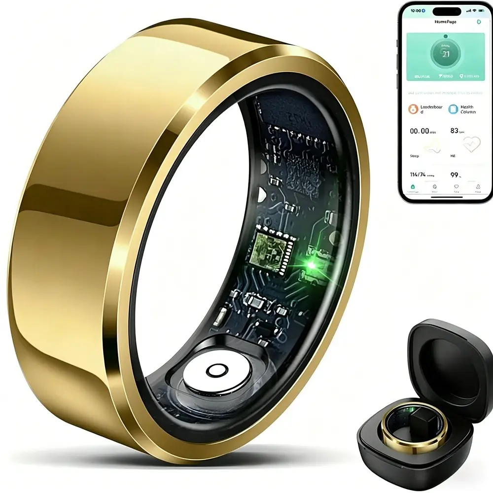 Compact Smart Ring Health Sensors Fitness Tracker - IP68/5ATM Waterproof Wearable Device with Bluetooth Connectivity, Blood Pressure, Heart Rate, SpO2 Monitoring, Sleep Tracking, Pedometer for Men & Women, Compatible with Android Phones & Electronics, Hea
