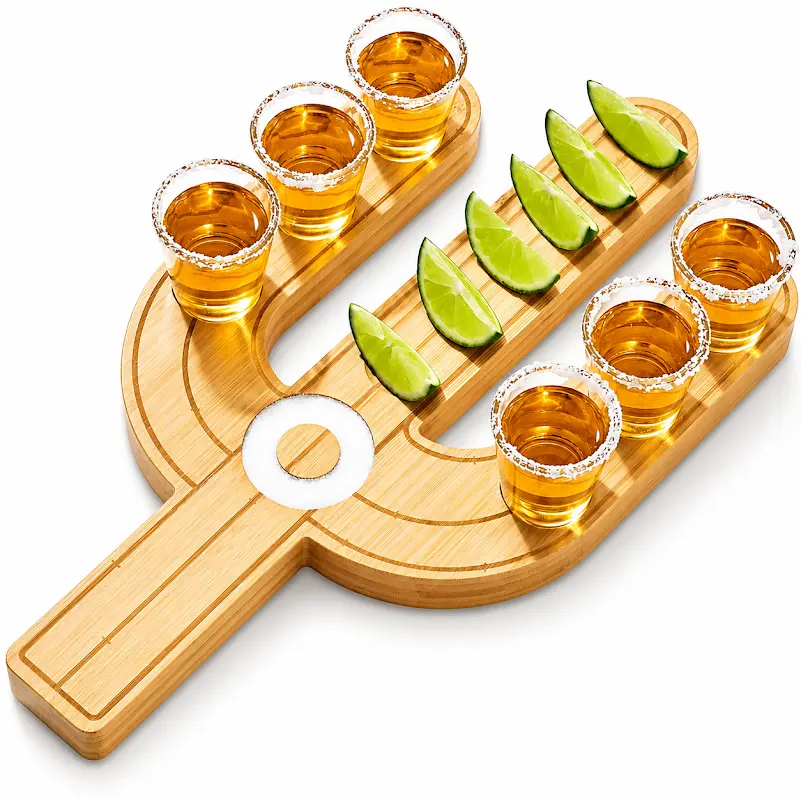 Cactus Tequila Tray Shot Glasses Set Tequila Gifts Mexican Gifts Bamboo Shot Glass Holder Serving Tr