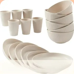 Wheat Straw Dinnerware Set, 18pcs/set Reusable Dinnerware Set, Dinnerware Service Set Kitchen Cups & Plates & Bowls Sets, Modern Tableware Sets