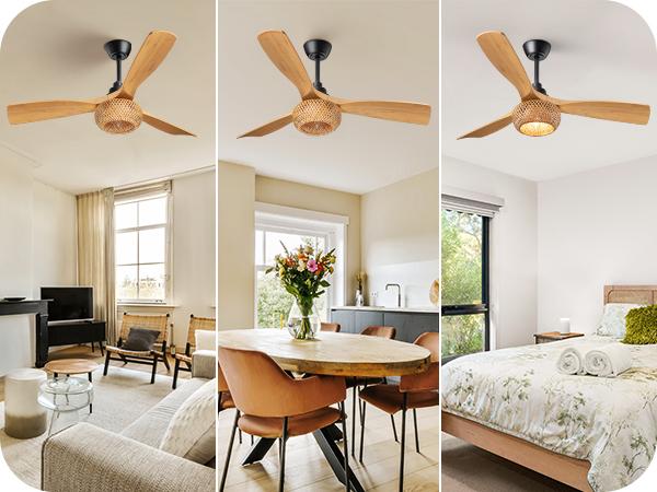 EDISHINE 52“ Boho Ceiling Fans with Lights, Wickerwork Cage, Timer & Remote Control, 6 Speeds, Indoor Noiseless Rattan Lighting & Ceiling Fans for Living Room, Bedroom, Dining Room-HCFF01A EDISHINE 52“ Boho Ceiling Fans with Lights, Wickerwork Cage, Timer & Remote Control, 6 Speeds, Indoor Noiseless Rattan Lighting & Ceiling Fans for Living Room, Bedroom, Dining Room-HCFF01A