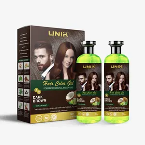 UNIK Care Professional Hair Color Gel - Dark Brown or Natural Black, 2x250ml Pack, Ammonia-Free, Safe & Effective Hair Dye for Men & Women