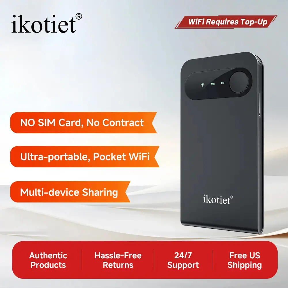 [Deals For You Days] ikotiet Global Portable WiFi Hotspot, 4G LTE Pocket Router, Multi-Carrier Support, 150Mbps, FCC Certified, 86g Lightweight, Free 1GB Data for Travel, RVs & Road Trips