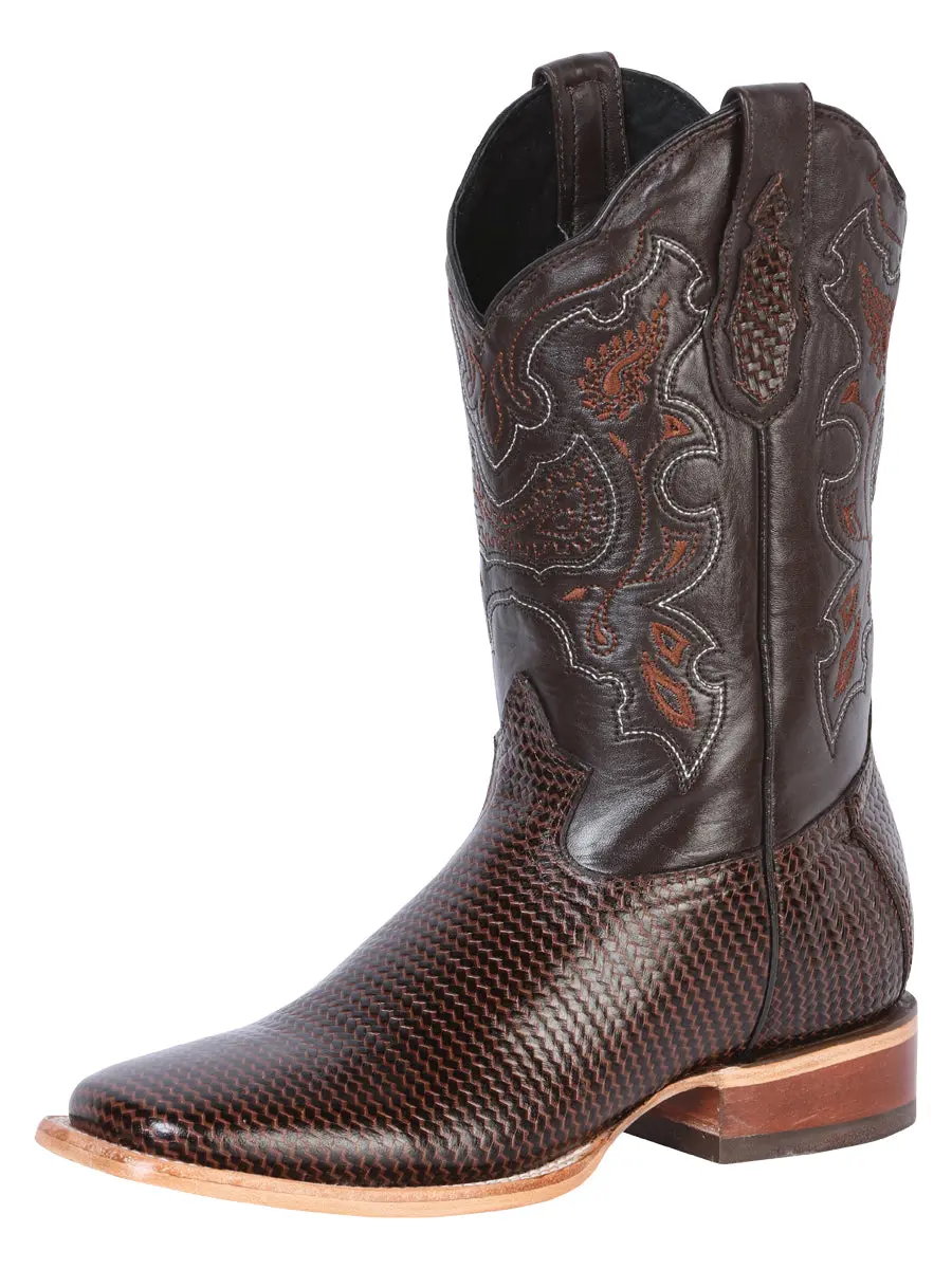 Men's Handmade Cowboy Shoe-Boots - Closed-Toe Printed Leather Cigar Design, Casual Style 41791, Mid Boot