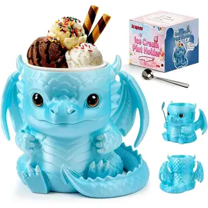 Ice Cream Pint Holder with Handle, Cute Dinosaur Insulated Ice Cream Mug Cozy, Fits Most Standard Pints and 16 oz Dessert Cups, Anti-Freeze Container Sleeve Gift