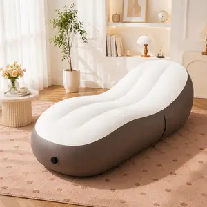 Ergonomic Inflatable Couch, Blow-Up Couch for Adults, Heavy Duty Flocked Inflatable Sofa Bed Indoor, Portable Air Sofa Bed Mattress,Comfortable Inflatable Air Sofa, No Pump, 330 lbs Support