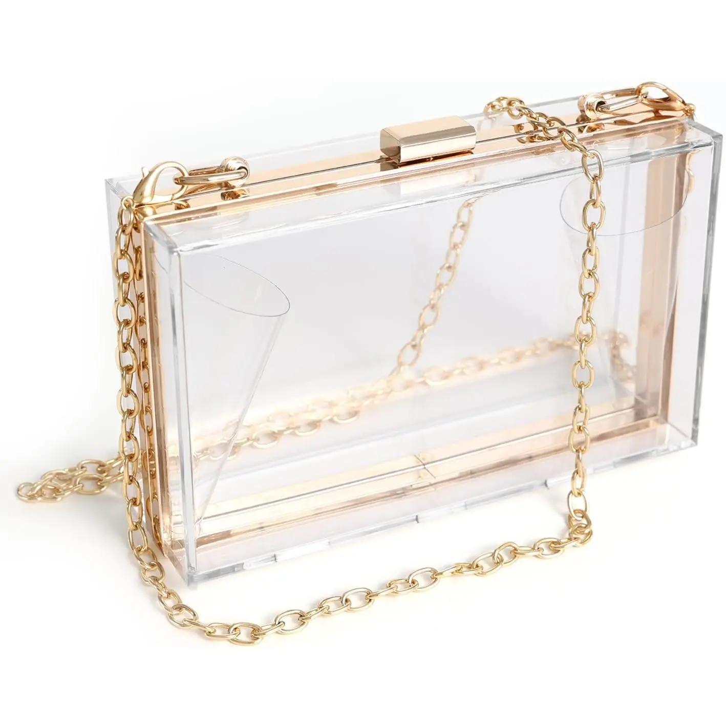 Stadium Approved Acrylic Box Clutch – Clear Crossbody Evening Bag with Gold Chain for Women