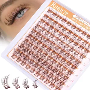 BROWN DIY Eyelashes Transparent Band, Natural Dense Cluster Lashes 10-16mm D Curl, Beginner Friendly, 100 Pieces, Cat Eye Style, Eyelash Extension, Individual Lash Clusters